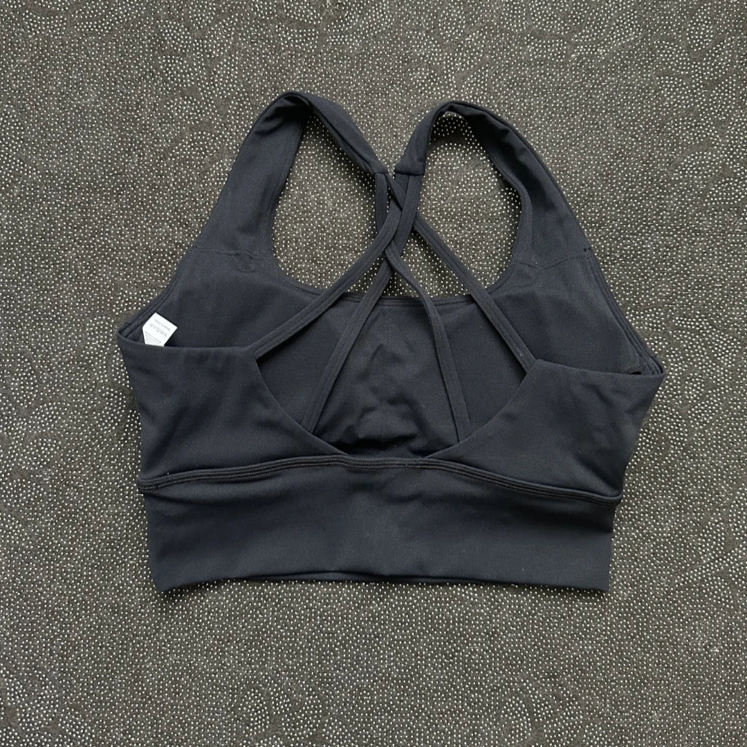 Solid Color Butter Cross Back Soft Push Up Gym Yoga Underwear Women Hollow back shoulder strap Fitness Tight sport Bra Top pad