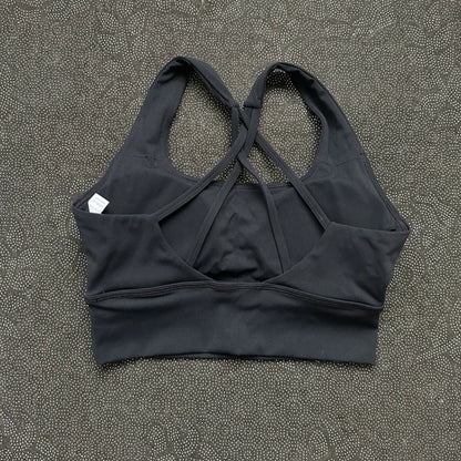Solid Color Butter Cross Back Soft Push Up Gym Yoga Underwear Women Hollow back shoulder strap Fitness Tight sport Bra Top pad