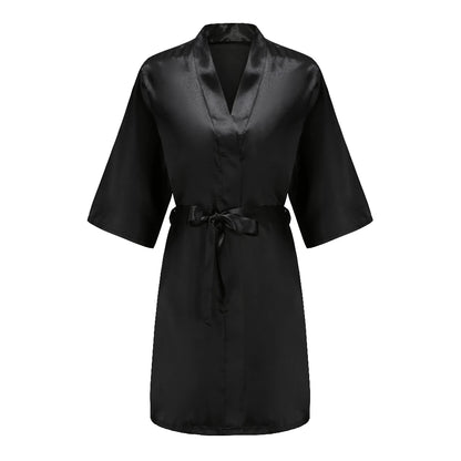 Black Women Silky Satin Robe Wedding Bridal Party Bride Bridesmaid Robes Kimono Loungewear Dressing Gowns
