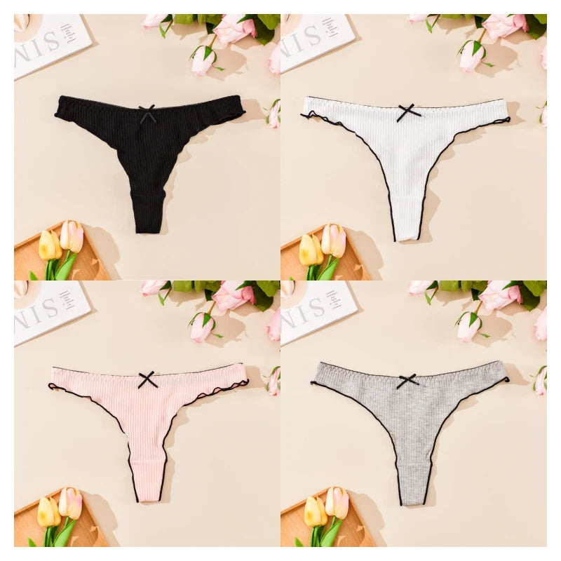 4PCS Breathable Comfortable Cotton Women's Thong Sexy G-string Skin-friendly Women's Underwear Seamless Stretchy Women's Panties