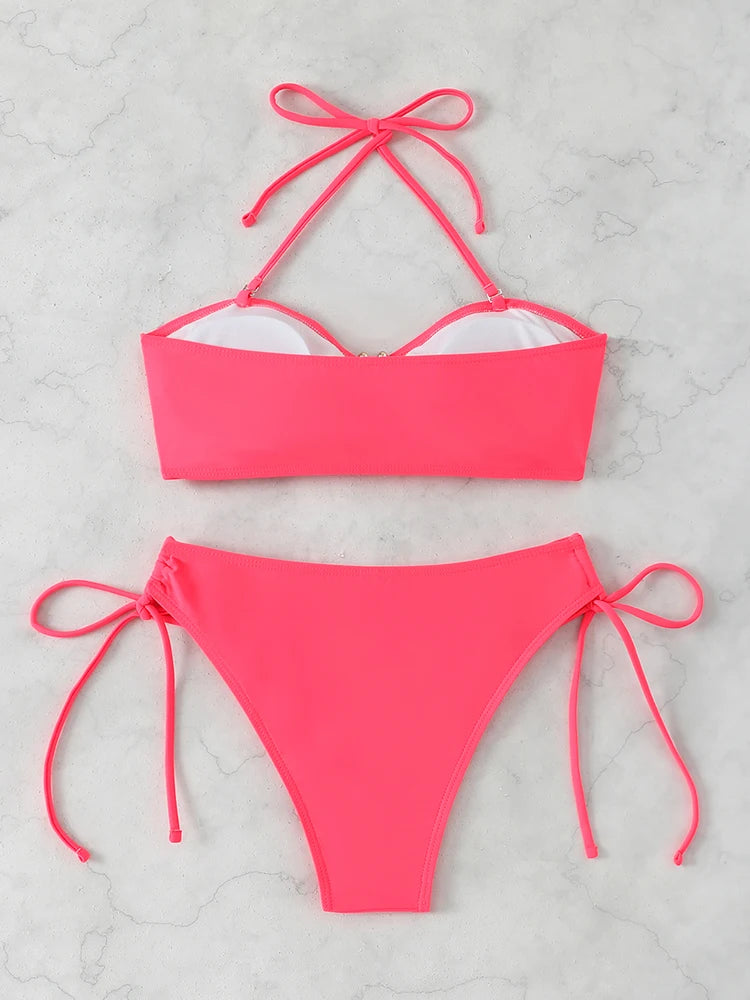 Sexy High Waist Bikini Beach Women's Swimsuit 2026 Two-piece Bathing Suit Woman Swimwear Bandeau Bikinis Sets Brazilian Biquini