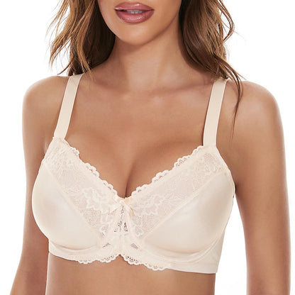 Sheroine Plus Size Floral Lace Underwire Bra, Minimizer Full Coverage Non Padded Support Bra for Everyday Comfort & All-Day Wear