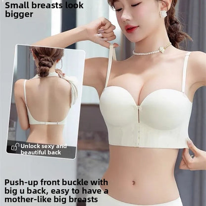 10CM Ultra Push Up Bra for Small Chest  Front Closure U-Back Sticky Strapless Bra for Backless Dresses Lift Plunge Cleavage