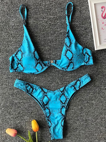 Sexy Neon V-bar Underwired Bikini 2025 Female Ribbed Swimsuit Women Thong Swimwear Two-pieces Bikini set Push up Bathing Suit