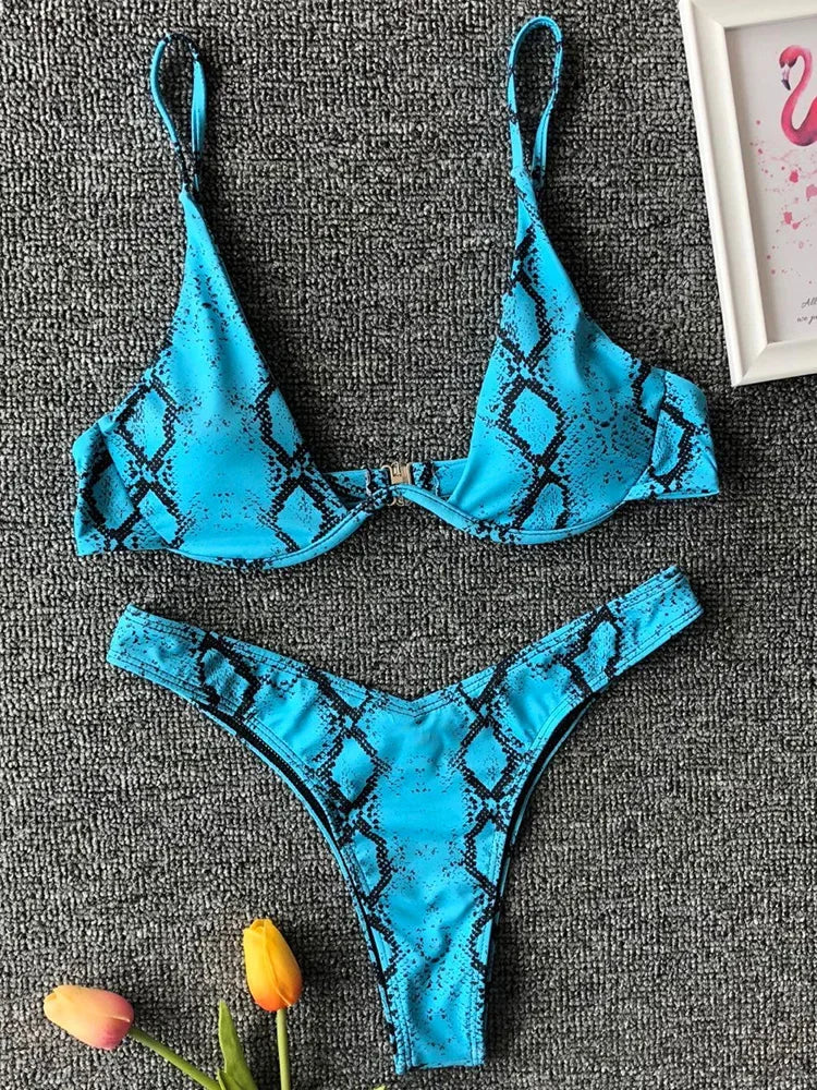 Sexy Neon V-bar Underwired Bikini 2025 Female Ribbed Swimsuit Women Thong Swimwear Two-pieces Bikini set Push up Bathing Suit