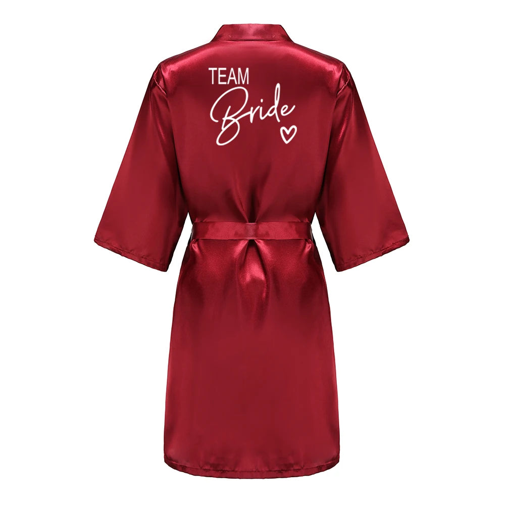 Wedding Party Team Bride Robe Kimono Satin Pajamas Bridesmaid Bathrobe With White Letters YE8171