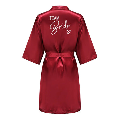 Wedding Party Team Bride Robe Kimono Satin Pajamas Bridesmaid Bathrobe With White Letters YE8171