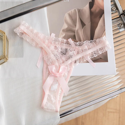 Lace Sexy Girls Briefs Women Panties Seamless Bowknot G String Hollow Out Thong Underwear Low Waist Female Lingerie