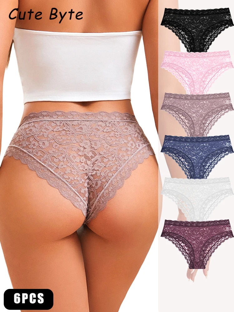 6PCS/Set Women Sexy Lace Panties Low Waist Briefs Hollow Out Comfortable Breathable Lingerie Floral Embroidery Ladies Underpants