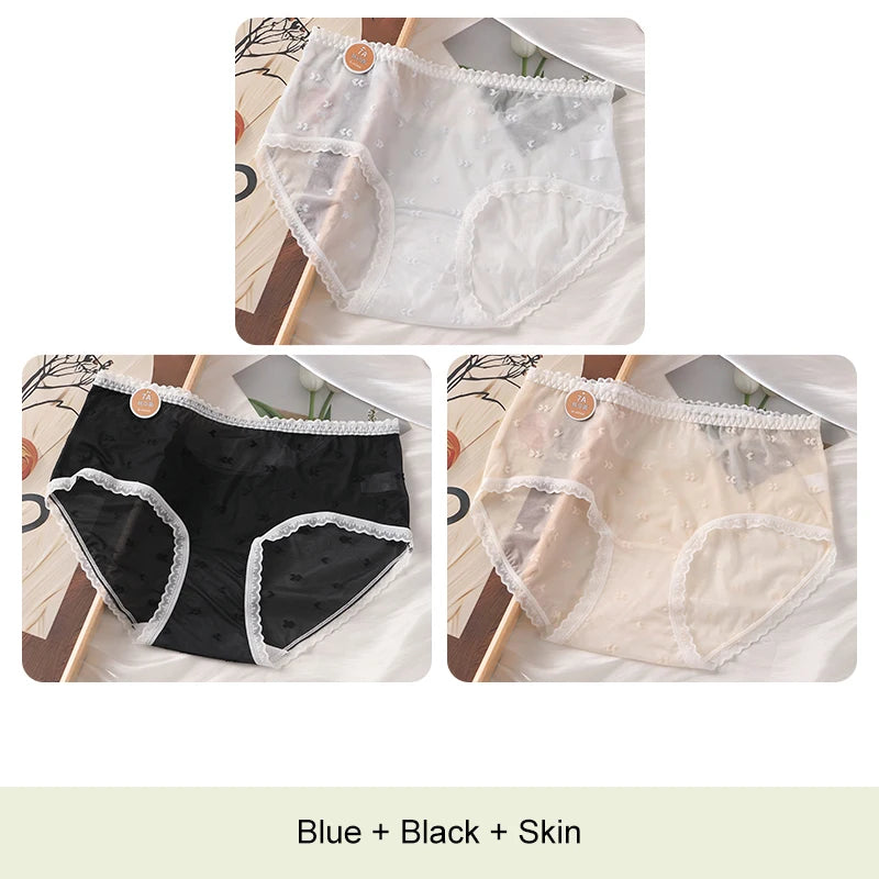 3PCS Lifter Women Fashion Female Panties Mesh Thin Plus Size Panties Lingerie Sexy Underware Woman Underwear Briefs Seamless