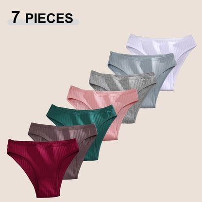 7PCS Women's Seamless Cotton Panties Ladies Low Rise Stripe Underwear Elastic Comfortable Cotton Briefs Breathable Sexy Lingerie