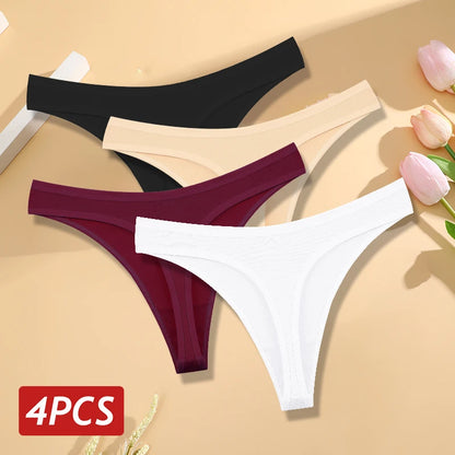 4PCS/Set Seamless Cotton Panties for Women Sexy Low Rise Thong G-String Panty Female V-Waist Breathable Underwear Soft Lingerie