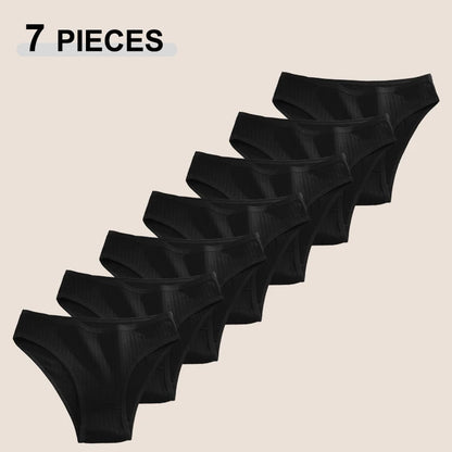 7PCS Women's Seamless Cotton Panties Ladies Low Rise Stripe Underwear Elastic Comfortable Cotton Briefs Breathable Sexy Lingerie
