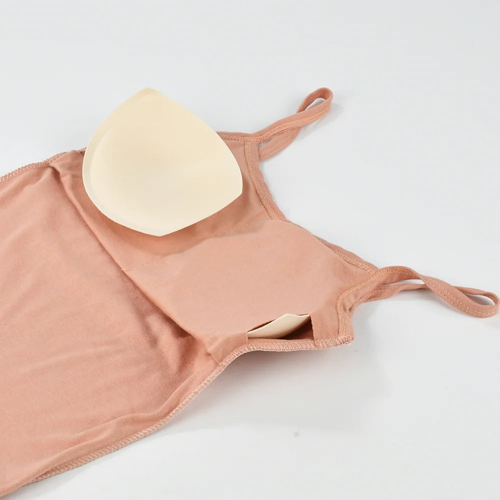 Sexy Summer Sleeveless T-Shirt  Spaghetti Strap Cropped Tank Top with Built-in Bra Fashion Solid Color Sporty Camisole