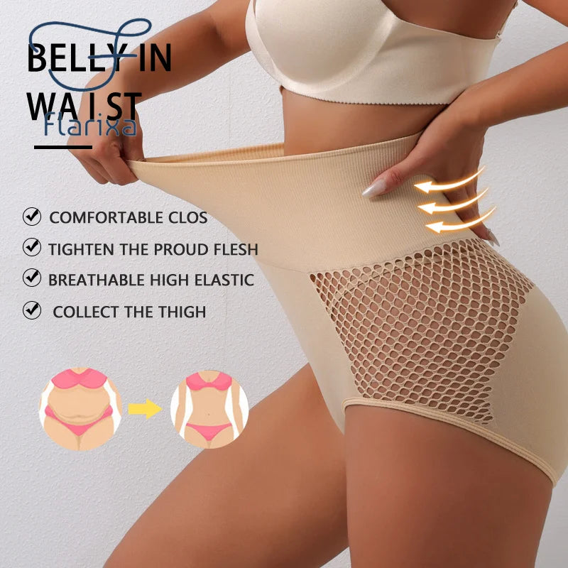 Flarixa 1/2/3Pcs Hollow Belly Control Shapewear Women Panties High Waist Double Layer Tummy Shaper Heart-shaped Hip Lift Pants