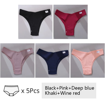 5Pcs/Set Women Cotton Brazilian Panties V Waist Female Underwear Comfortable Underwear Low Rise T-Back Bikini Girls Lingerie New