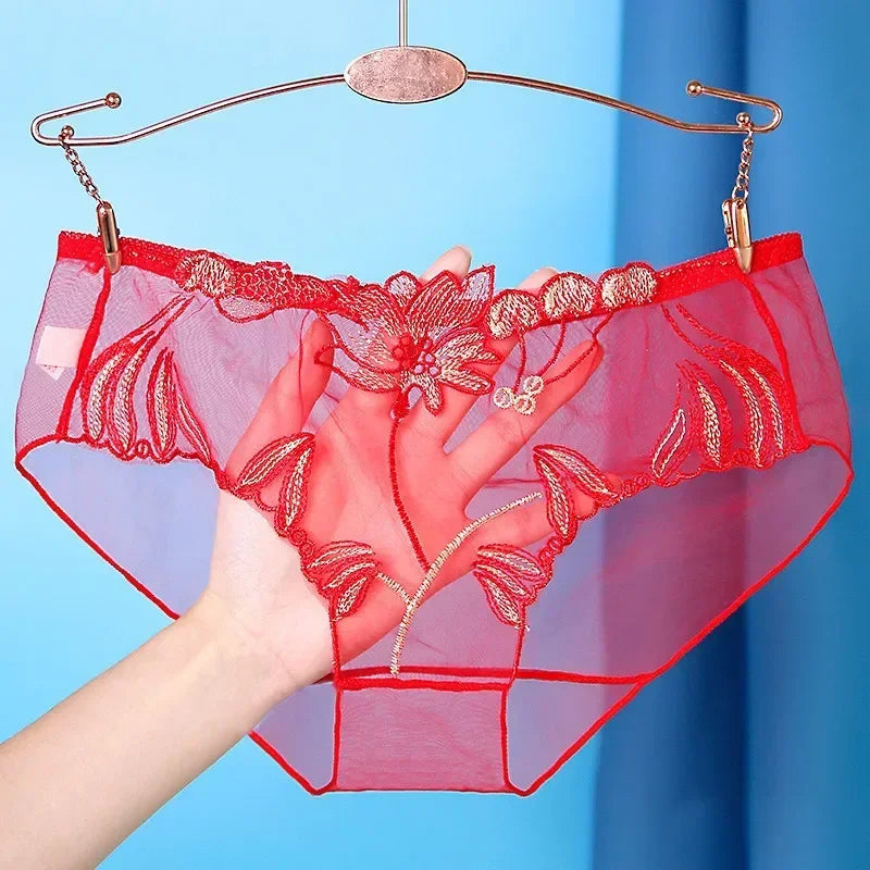 Sexy Transparent Women's Panties Super Thin Breathable Perspective Brief Underwear For Women Floral Mesh Female Lingerie Panty
