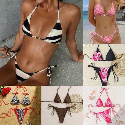 2025 New Women's Bikini Set  Adjustable Tie Side Bandage Swimwear High-End Sexy Two-Piece Bathing Suit Summer Beach Push Up