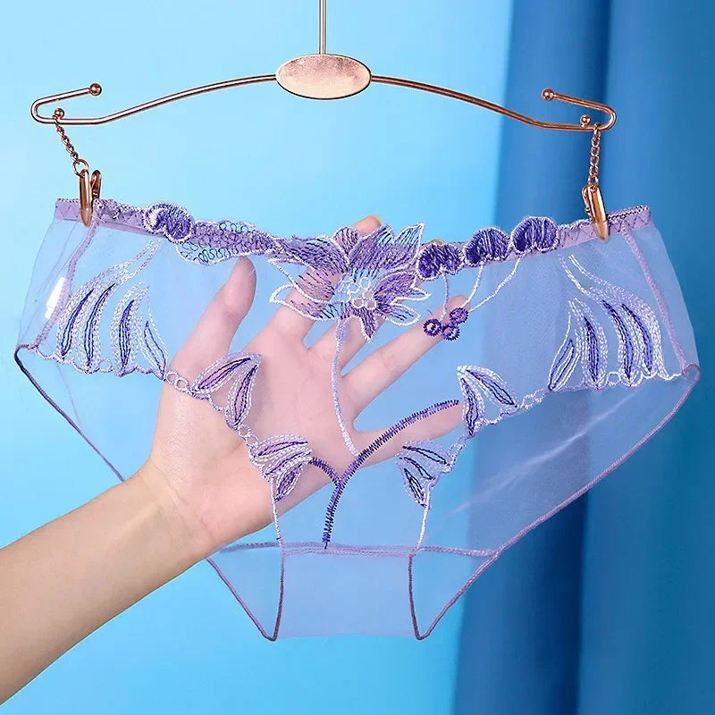 Sexy Transparent Women's Panties Super Thin Breathable Perspective Brief Underwear For Women Floral Mesh Female Lingerie Panty