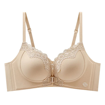 Front Closure Push Up Bras for Women Padded Sexy Small Bust Plunge Lace Leopard Print Underwire Bralette