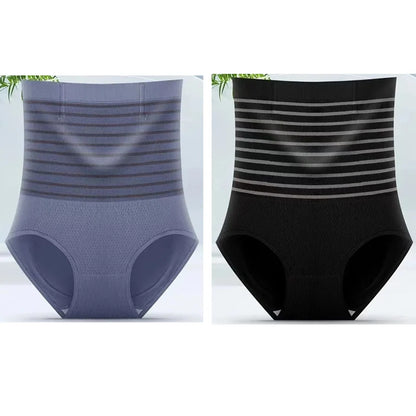 2pcs Women No Trace High Waist Shaping Briefs Body Shaper Slimming Underwear Butt Lifter Control Panties Stripe Shapewear Pants