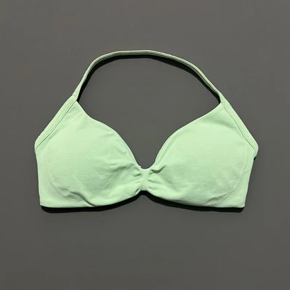 Sports Strappy Bra Yoga Underwear Women Gym Top Running Exercise Backless Bra High Support Active Wear Fitness Workout Halter