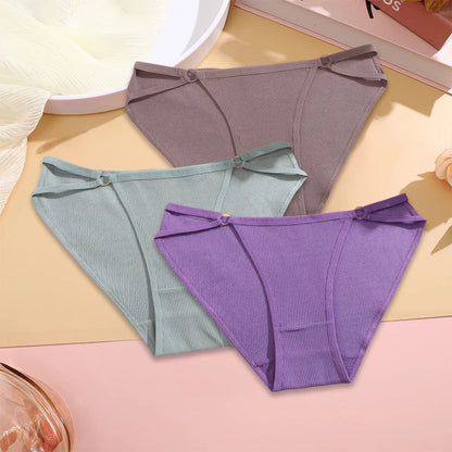 FINETOO 3PCS/SET Women Cotton Panties Women Sexy Low Rise Briefs Female Breathbale Underwear Button Design Pattern Soft Lingerie