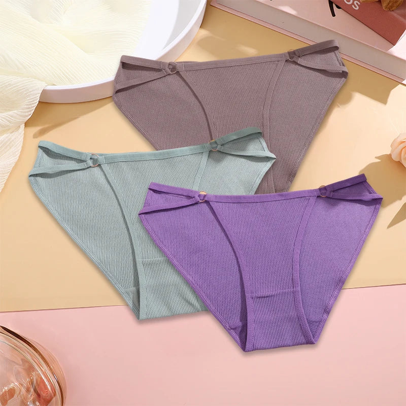 FINETOO 3PCS/SET Women Cotton Panties Women Sexy Low Rise Briefs Female Breathbale Underwear Button Design Pattern Soft Lingerie