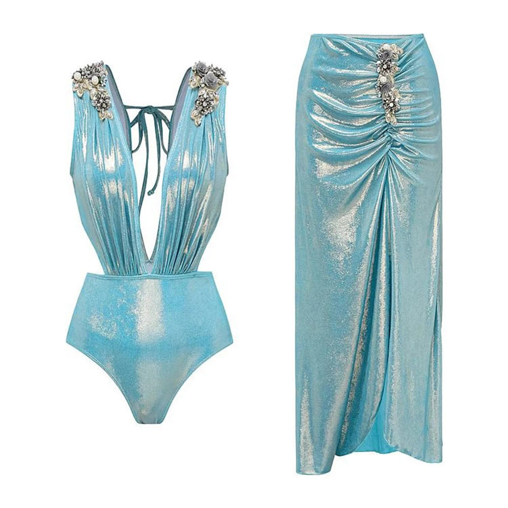 2025 New Swimsuit High-End Design 2/3Pcs Floral Print Ruffle Slimming Holiday Sexy Hot Spring One Piece Swimsuit for Women