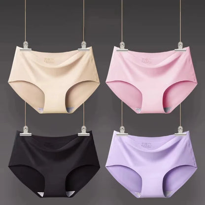 9 Pcs Women's Seamless Ice Silk Panties - Soft Solid Color Underwear for Teens & Adults, Breathable One-Piece Comfort Fit