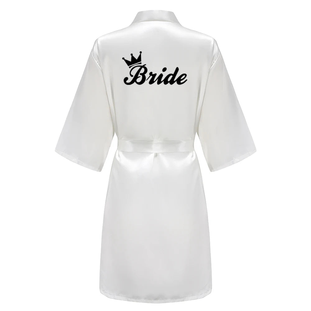 Black Women Silky Satin Robe Wedding Bridal Party Bride Bridesmaid Robes Kimono Loungewear Dressing Gowns