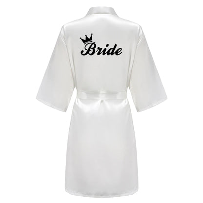 Black Women Silky Satin Robe Wedding Bridal Party Bride Bridesmaid Robes Kimono Loungewear Dressing Gowns