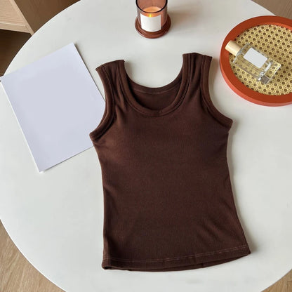 Women Solid Basic T-shirts Summer Vest Bra Tops With Pad Streetwear Y2K Elastic Rib-Knit Sleeveless Casual Tank Tops Female