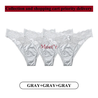Meet'r 3Pcs/lot Women Sexy Lace Panties Low-waist Underwear Female G String Breathable Hollow out Lingerie Temptation Intimates