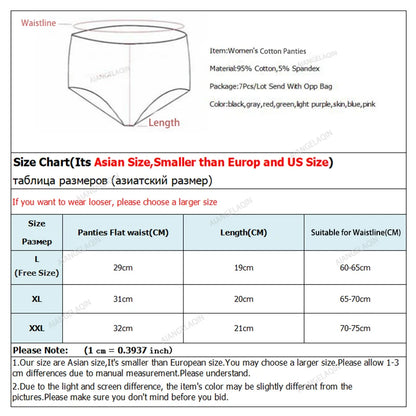 7Pcs Panties for Women Cotton Underwear Plus Size Sexy Briefs Girls Breathable Soft Lingerie Female Cute Solid Color Underpants