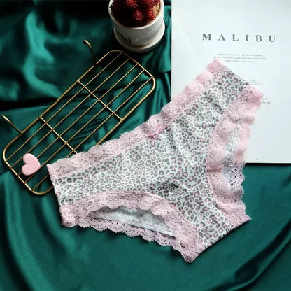 European and American Seamless Silk Skating Silk Printing Ladies Low-waist Leopard-print Panties Women's Lace Women's Briefs