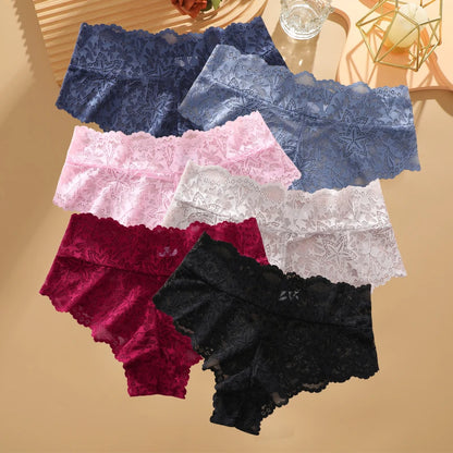 6pcs/SET Women Sexy Lace Splicing Panties High Waist Plus Size Seamless Briefs Hollow Comfortable And Breathable Lingerie S-XXL