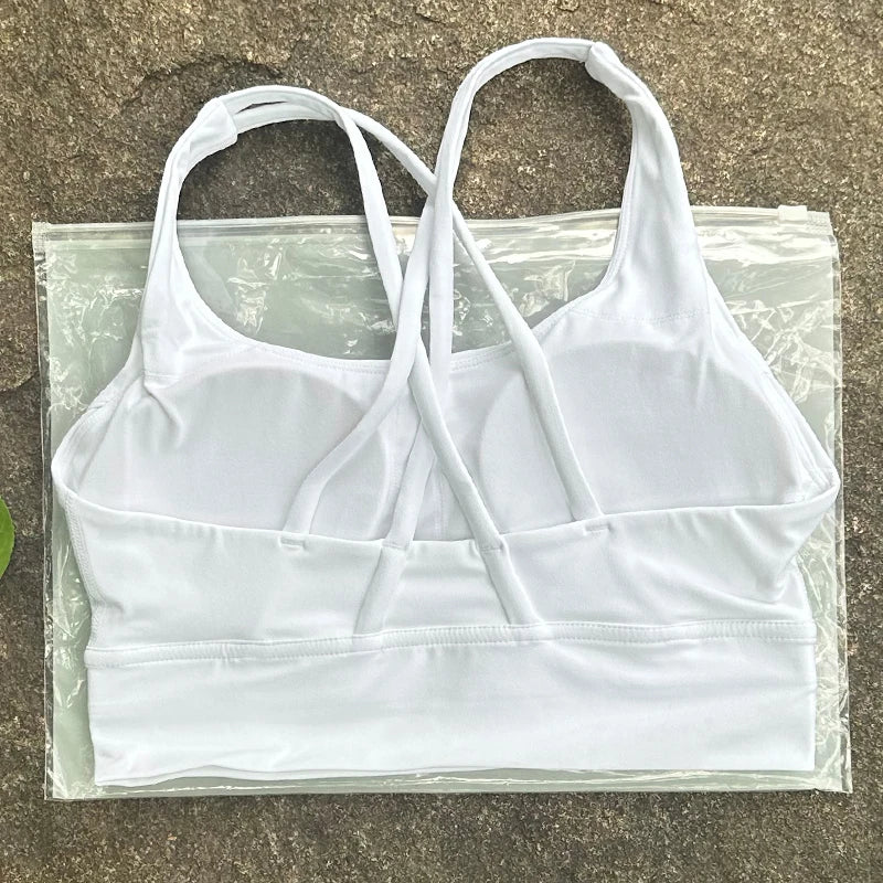 Solid Color Women Cross Back  Bra Fitness Underwear Soft Fitness Sport Bra Top Gym Yoga Athletic Workout With Chest Pad