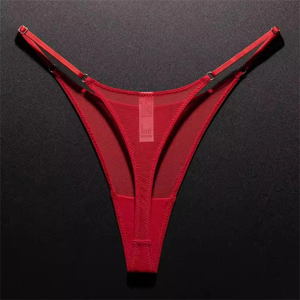 High Slit Women Seamless Thong Ultra-thin Mesh Sexy Underwear Transparent Gauze Sports Fitness G-string Plus Size