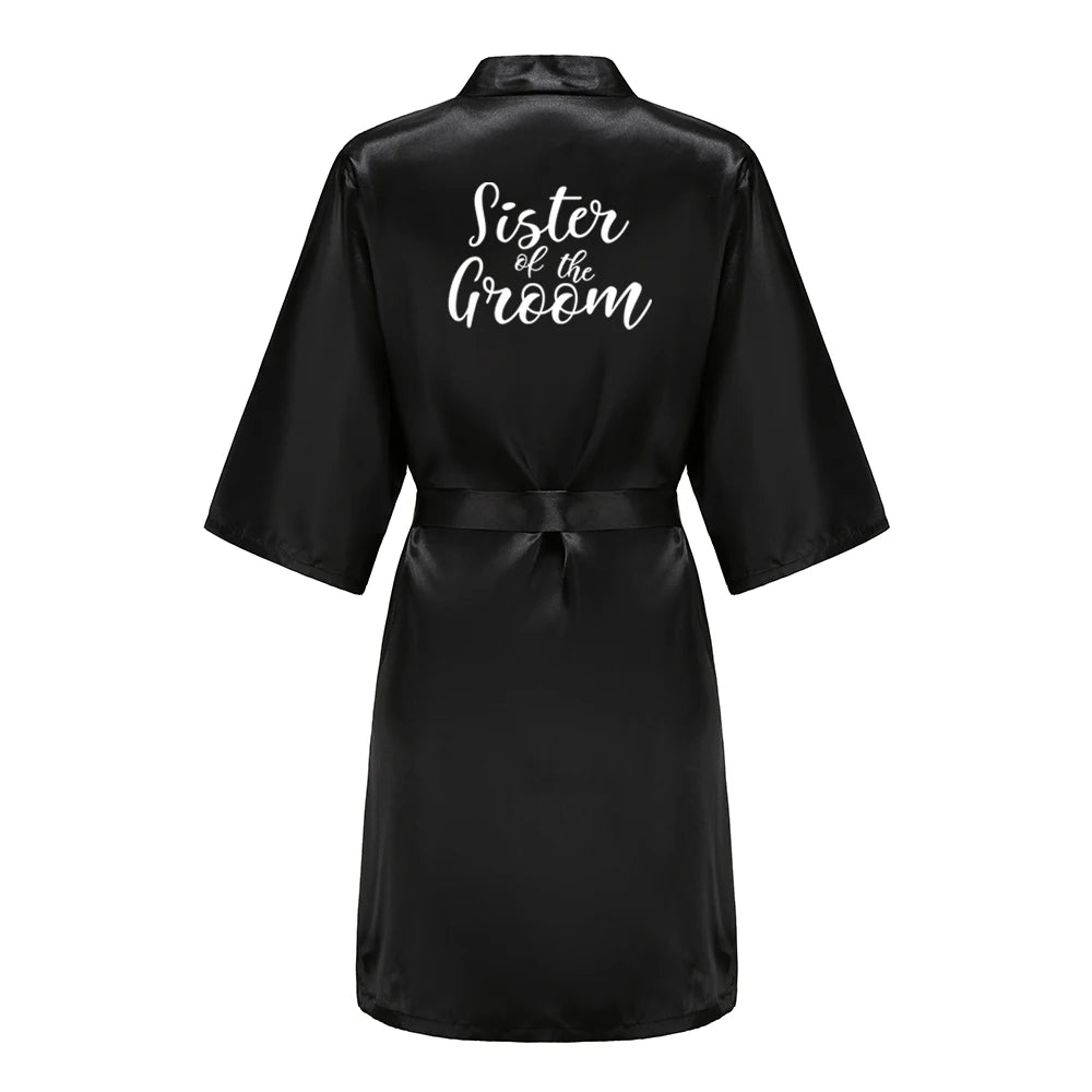 Black Women Silky Satin Robe Wedding Bridal Party Bride Bridesmaid Robes Kimono Loungewear Dressing Gowns