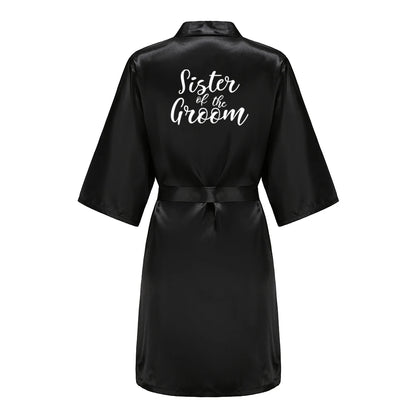Black Women Silky Satin Robe Wedding Bridal Party Bride Bridesmaid Robes Kimono Loungewear Dressing Gowns