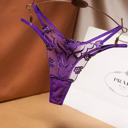 Sexy Embroidered Ladies Thong Sheer Mesh Strap Temptation Seamless Panties Women's Hot T-pants Personal Underwear G-string