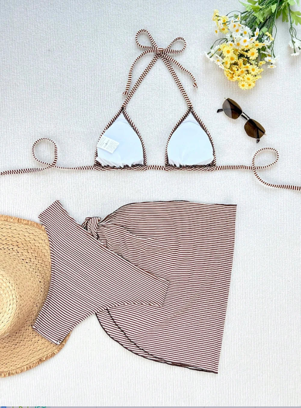 Women's 3 Piece Bikini Set with Wrap Coverup Halter Triangle Swimsuits