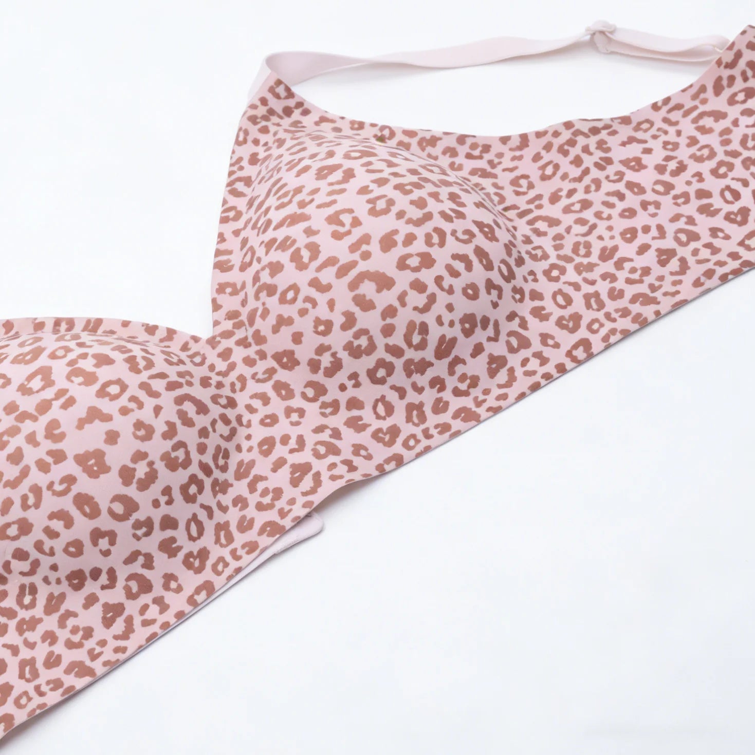 Women's Seamless Pink Leopard Print Bra Wire-Free Bra Full Cup Soft Thin Mold Support Breathable and Beauty Deep V Plus Up Bra