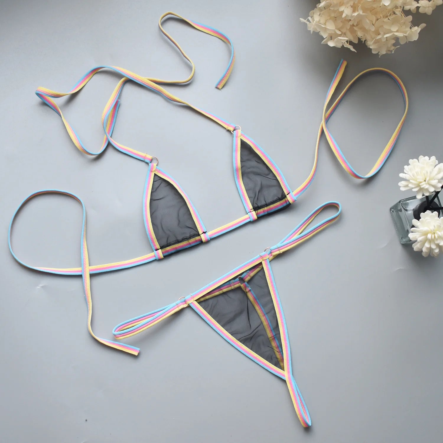 Women's Lingerie Set Sheer Mesh Design Bikini & Thong Comfort Stylish Nightwear Underwear for Women Available in 6 Colors S-XL