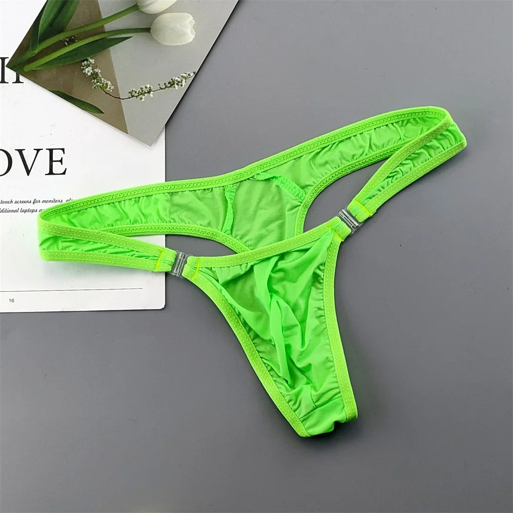 Translucent Buckle Men Thong Nylon and Spandex Sexy U Convex Briefs G-string/Jocks/Tanga/T-back Gay Underwear