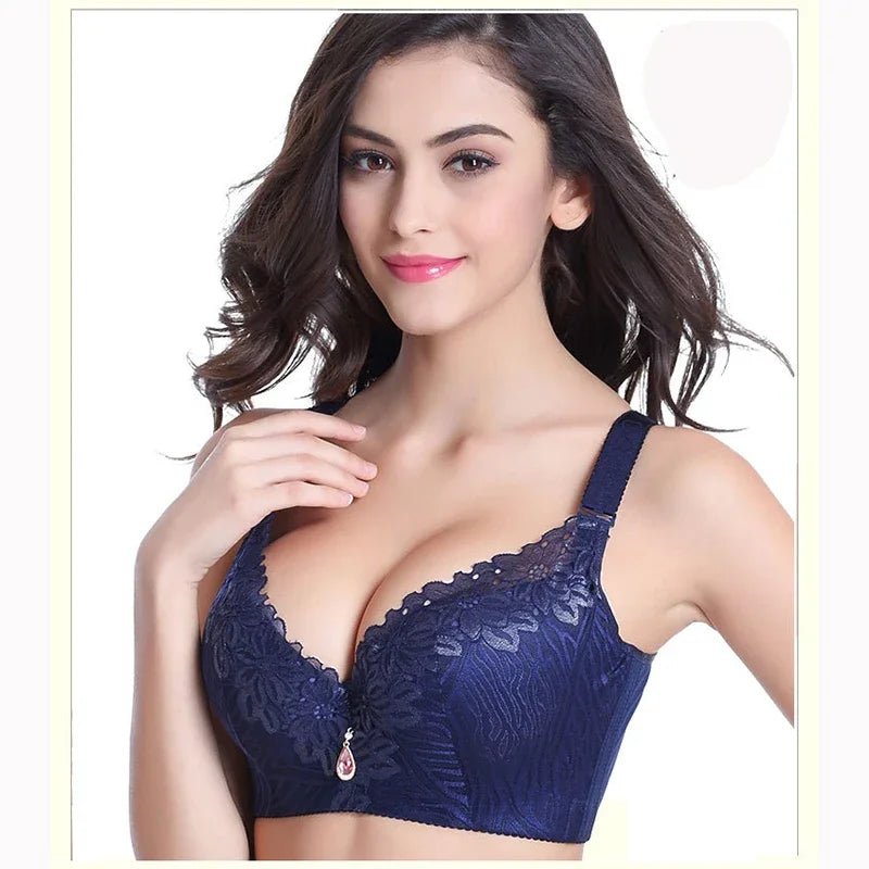 Cotton-lined solid women full-coverage bra Breathable Push up Sexy lace underwear lingerie top big bust 80-120 C D E F bh C3313