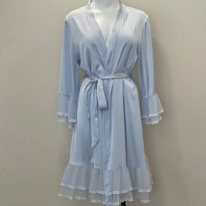 Bridal Kimono Robes Only Beautiful Sexy Pajamas Women's Bathrobe Pure French High Quality Nightgown Lace Mesh Bow Dressing Gowns