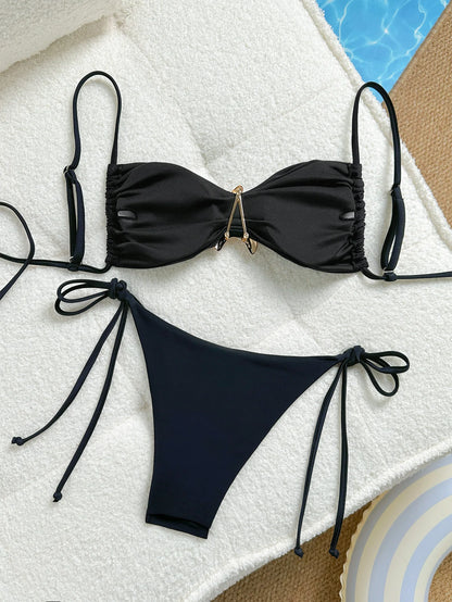 Women's Bikini Set Metal Starfish Swimsuit Tie Side 2 Pieces String Bathing Suit