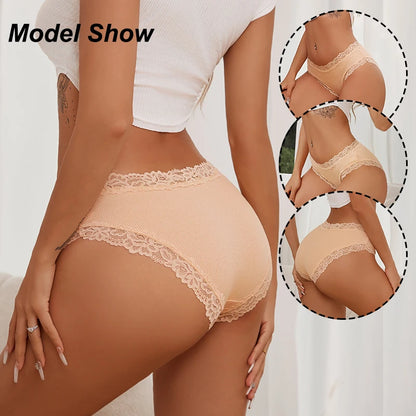 5PCS/Set Sexy Lace Cotton Panties for Women Flroal Lace Seamless Briefs Low Rise Lingerie Female Breathable Soft Underwear S-XL